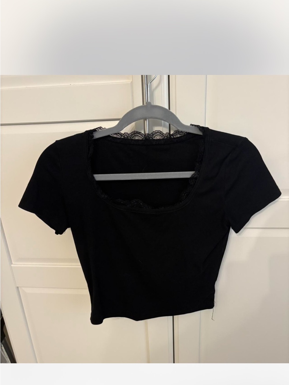 Black Lace-Trim Scoop Neck Women's Top
